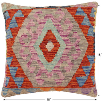 handmade Traditional Pillow Rust Blue Hand-Woven SQUARE 100% WOOL Hand woven turkish pillow2' x 2'